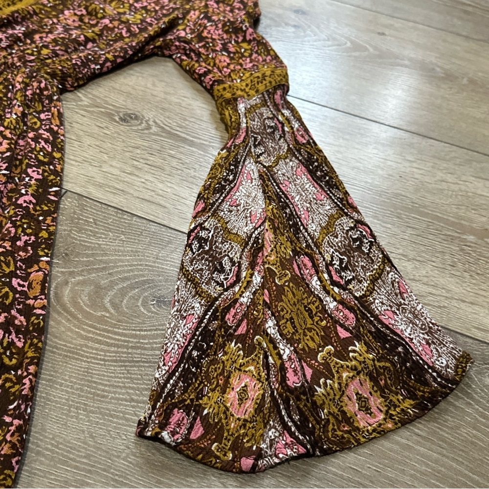 Rebellion Floral Bell Sleeve Prairie Mini Dress in Fall Colors - Picture 5 of 12